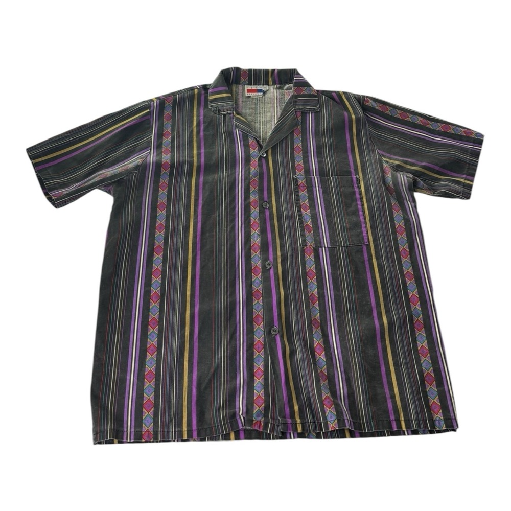 Henry Valladares Men's Geometric Stripe Button Up Shirt Large Made USA Cotton